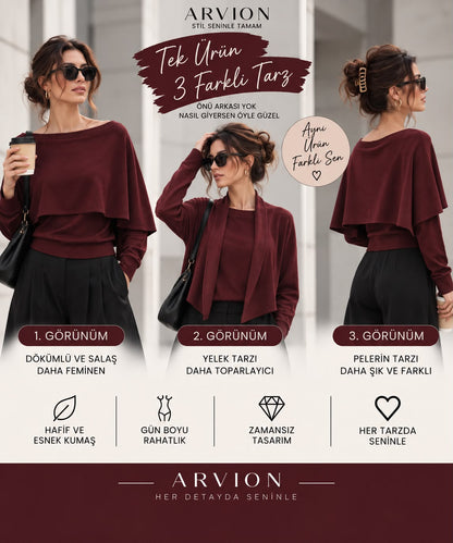 4 Farklı Kullanım Çift Yönlü Salaş Triko Bluz / Hırka